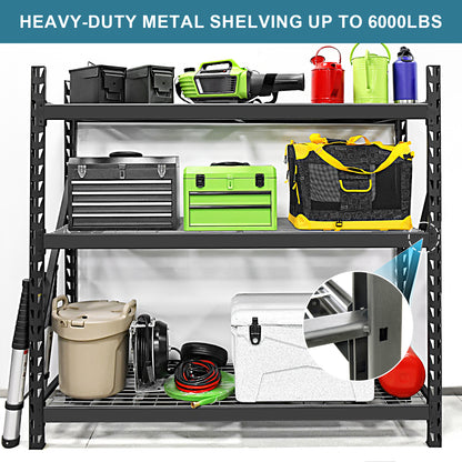 Garage Shelving Heavy Duty 72"H*77"W Garage Storage Shelves 6000LBS Heavy Duty Shelving Adjustable 3 Tier Metal Shelving for Garage Storage Shelving Industrial Shelving Storage Rack, Black