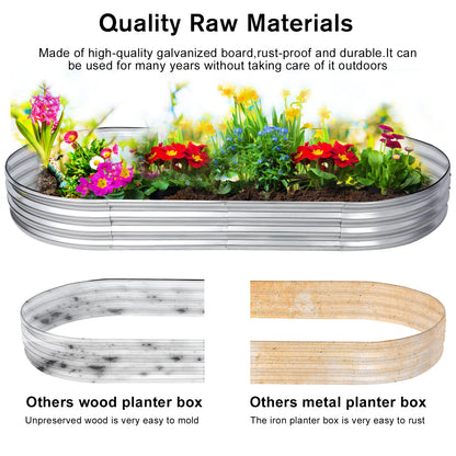 Galvanized Planter Bed,Galvanized Raised Garden Bed Kit, Galvanized Planter Raised Garden Boxes Outdoor, Oval Large Metal Raised Garden Beds for Vegetables,8*4*1 ft 2pcs
