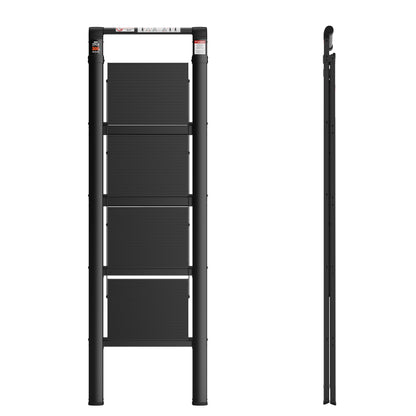 4 Step Ladder, Retractable Handgrip Folding Step Stool with Anti-Slip Wide Pedal, Aluminum Step Ladders 4 Steps, 300lbs Safety Household Ladder