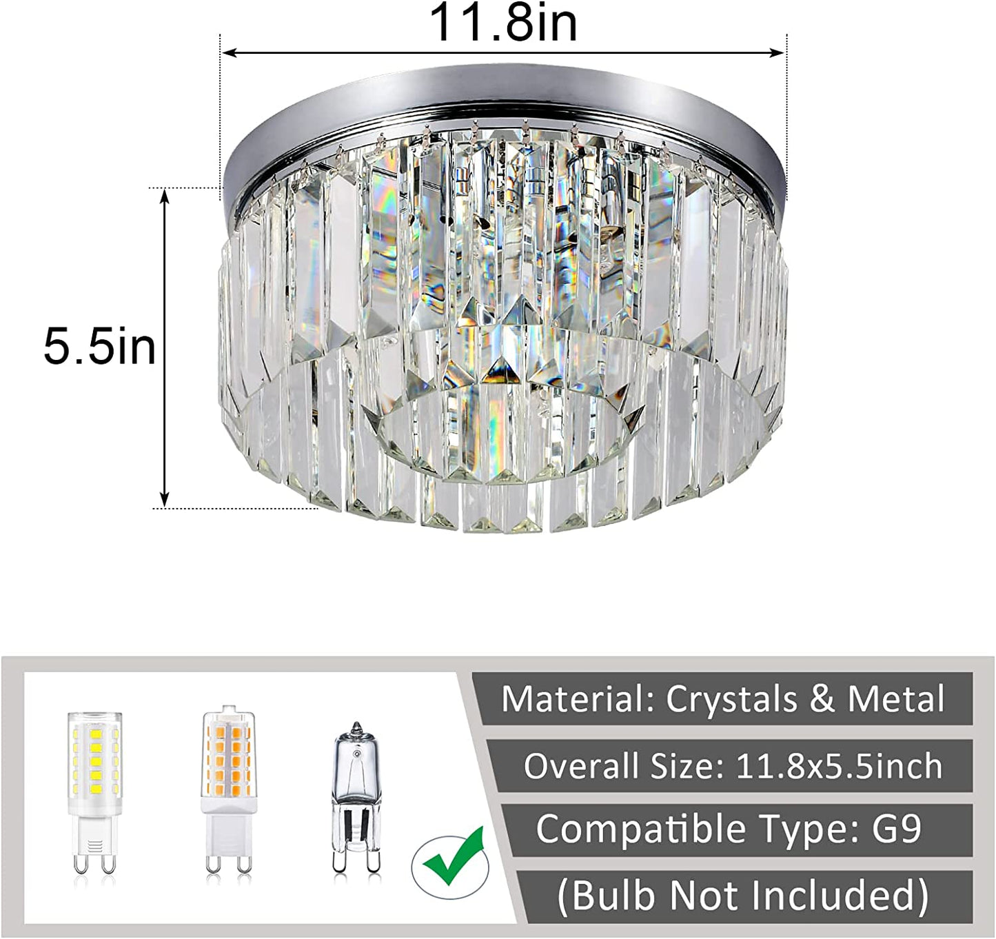 Modern Small Crystal Flush Mount Light with 6 Lights