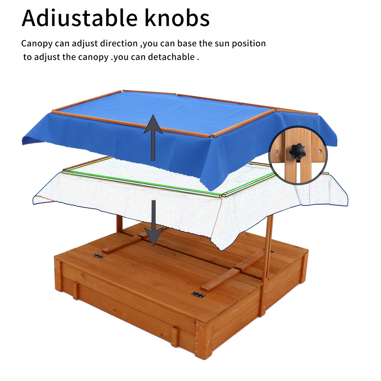 Wood Sandbox with Cover, Sand Box with 2 Bench Seats for Aged 3-8 Years Old, Sand Boxes for Backyard Garden, Sand Pit for Beach Patio Outdoor (Natural Wood)