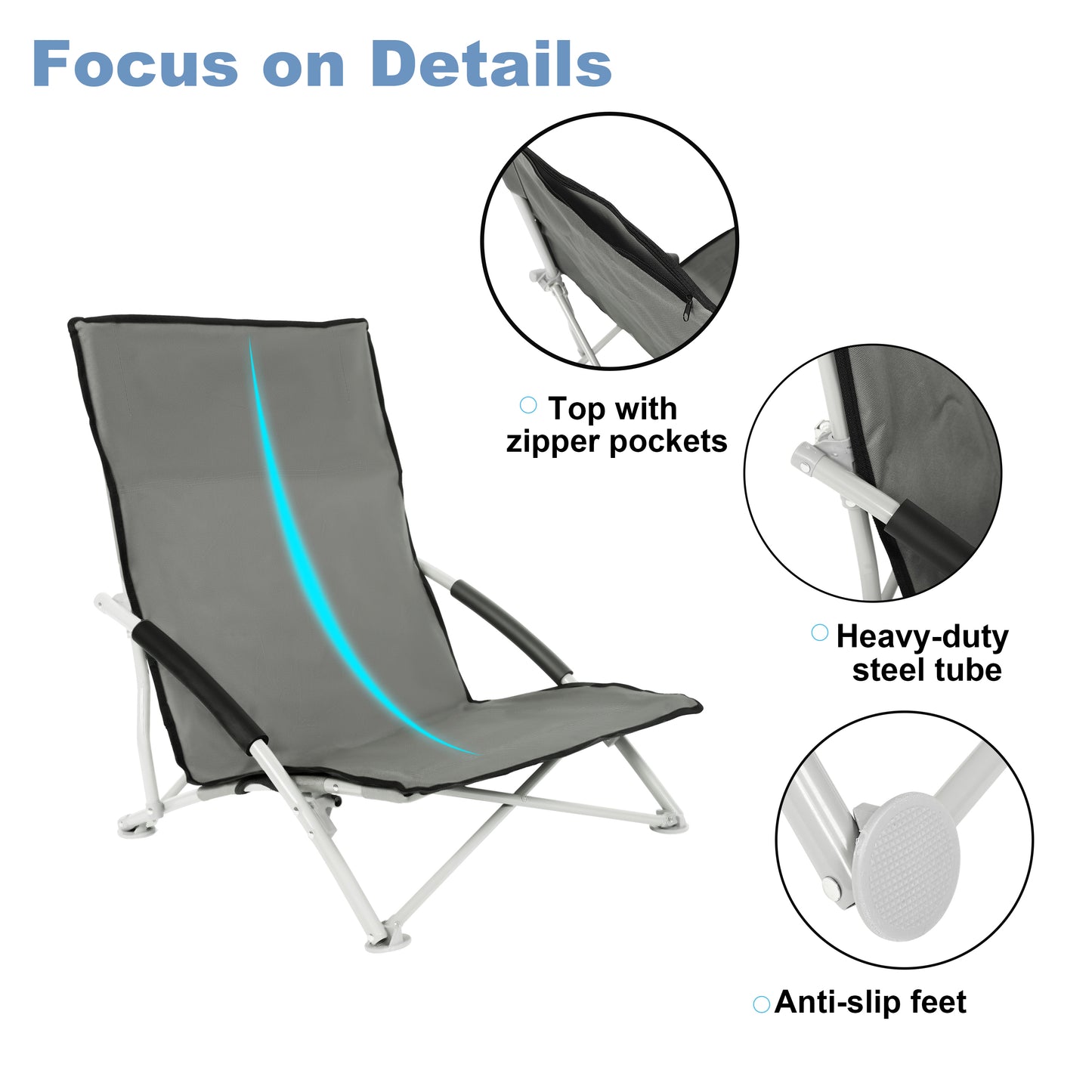 YSSOA Beach Camping Folding Adults with Carry Bag︱Low Profile, Lightweight, Portable Chair for Outdoor Travel, Picnic, BBQ (Color: Grey), 1-Pack, Black