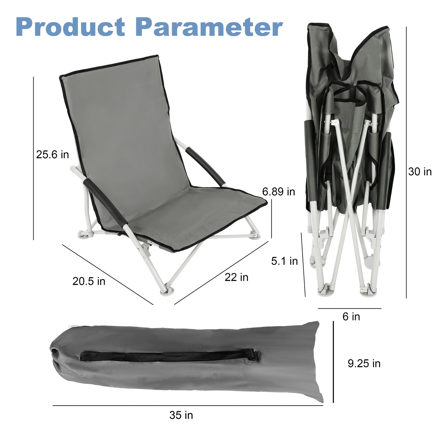 YSSOA Beach Camping Folding Adults with Carry Bag︱Low Profile, Lightweight, Portable Chair for Outdoor Travel, Picnic, BBQ (Color: Grey), 1-Pack, Black