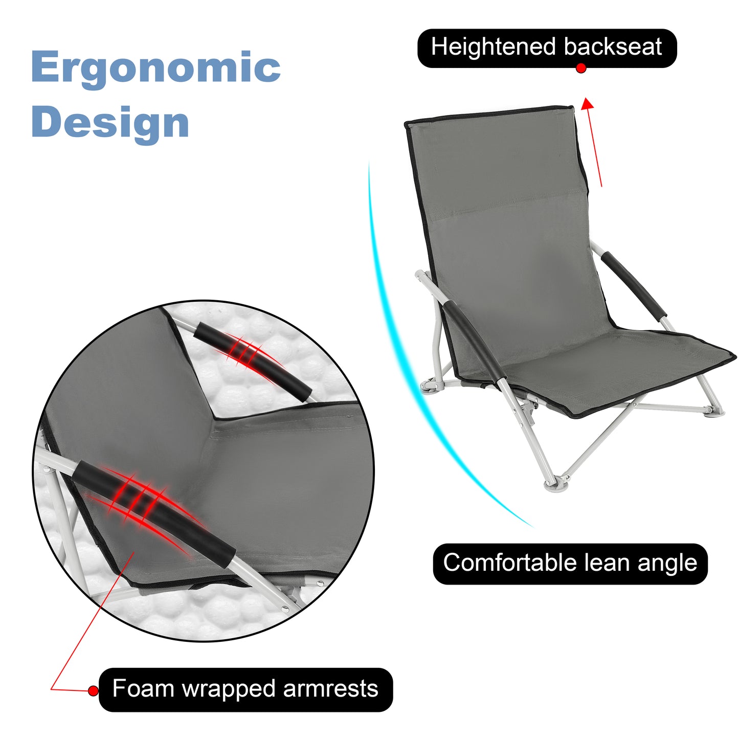YSSOA Beach Camping Folding Adults with Carry Bag︱Low Profile, Lightweight, Portable Chair for Outdoor Travel, Picnic, BBQ (Color: Grey), 1-Pack, Black