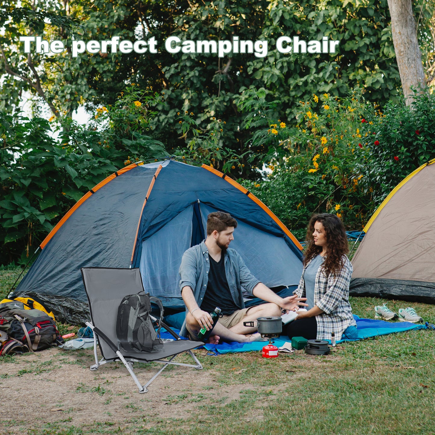 YSSOA Beach Camping Folding Adults with Carry Bag︱Low Profile, Lightweight, Portable Chair for Outdoor Travel, Picnic, BBQ (Color: Grey), 1-Pack, Black