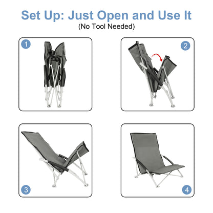 YSSOA Beach Camping Folding Adults with Carry Bag︱Low Profile, Lightweight, Portable Chair for Outdoor Travel, Picnic, BBQ (Color: Grey), 1-Pack, Black