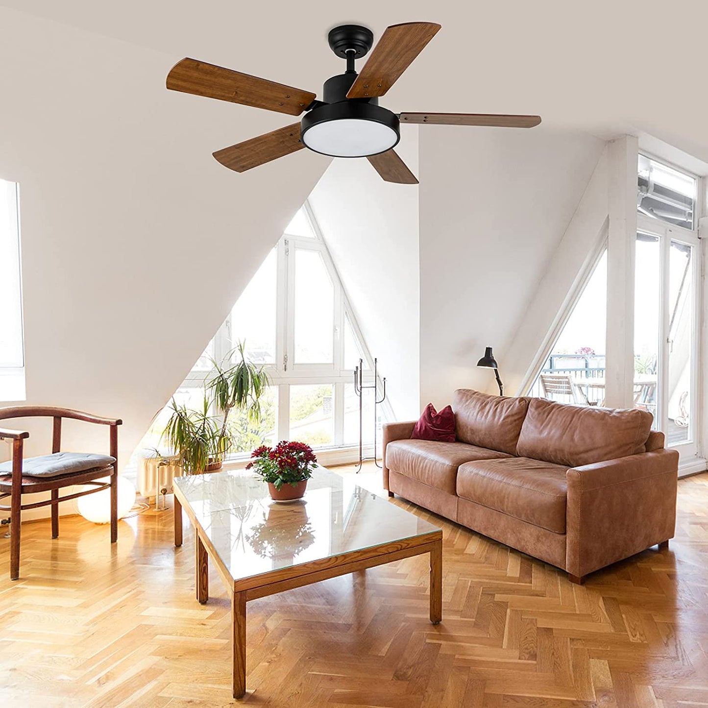 Simple Deluxe 44-inch Ceiling Fan with LED Light and Remote Control, 6-Speed Modes, 2 Rotating Modes , Timer
