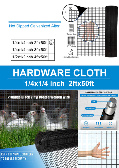 48 inch×50 ft Black Vinyl Coated Hardware Cloth, 19 Gauge 1/2 inch Black PVC Hardware Cloth, Black Welded Wire Fence Supports Poultry-Netting Cage-Home Improvement and Chicken Coop