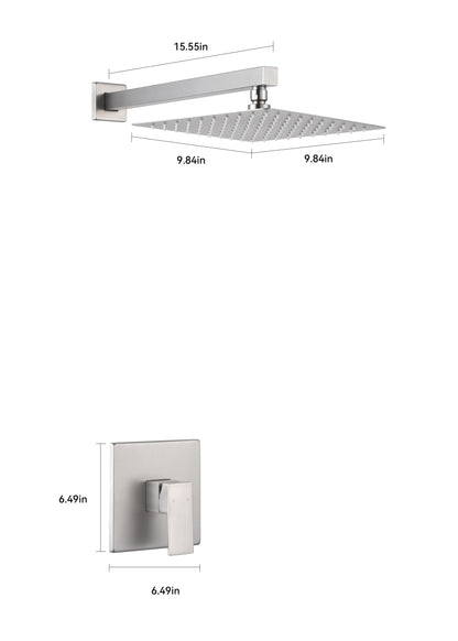 Single Handle 1-Spray Shower Faucet 2.5 GPM with Wall Mounted 10 in. Rain Shower Head Faucet in Brushed Nickel
