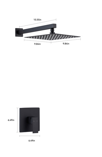 1-Spray Pattern 10 in. Wall Mount Square Fixed Shower Head in Matte Black