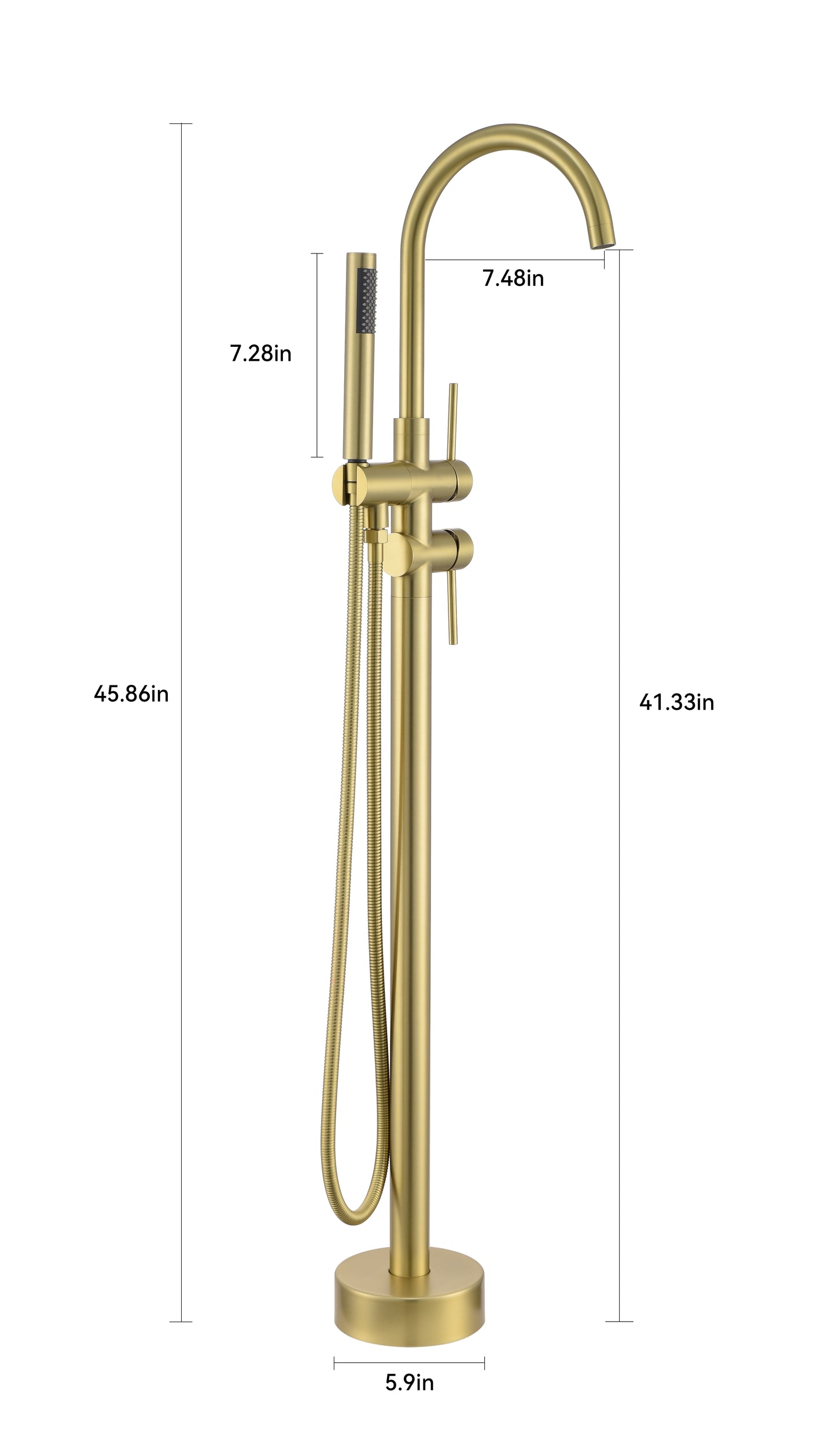 Single-Handle Free Standing Claw Foot Freestanding Tub Faucet with Handheld Shower in Brushed Gold