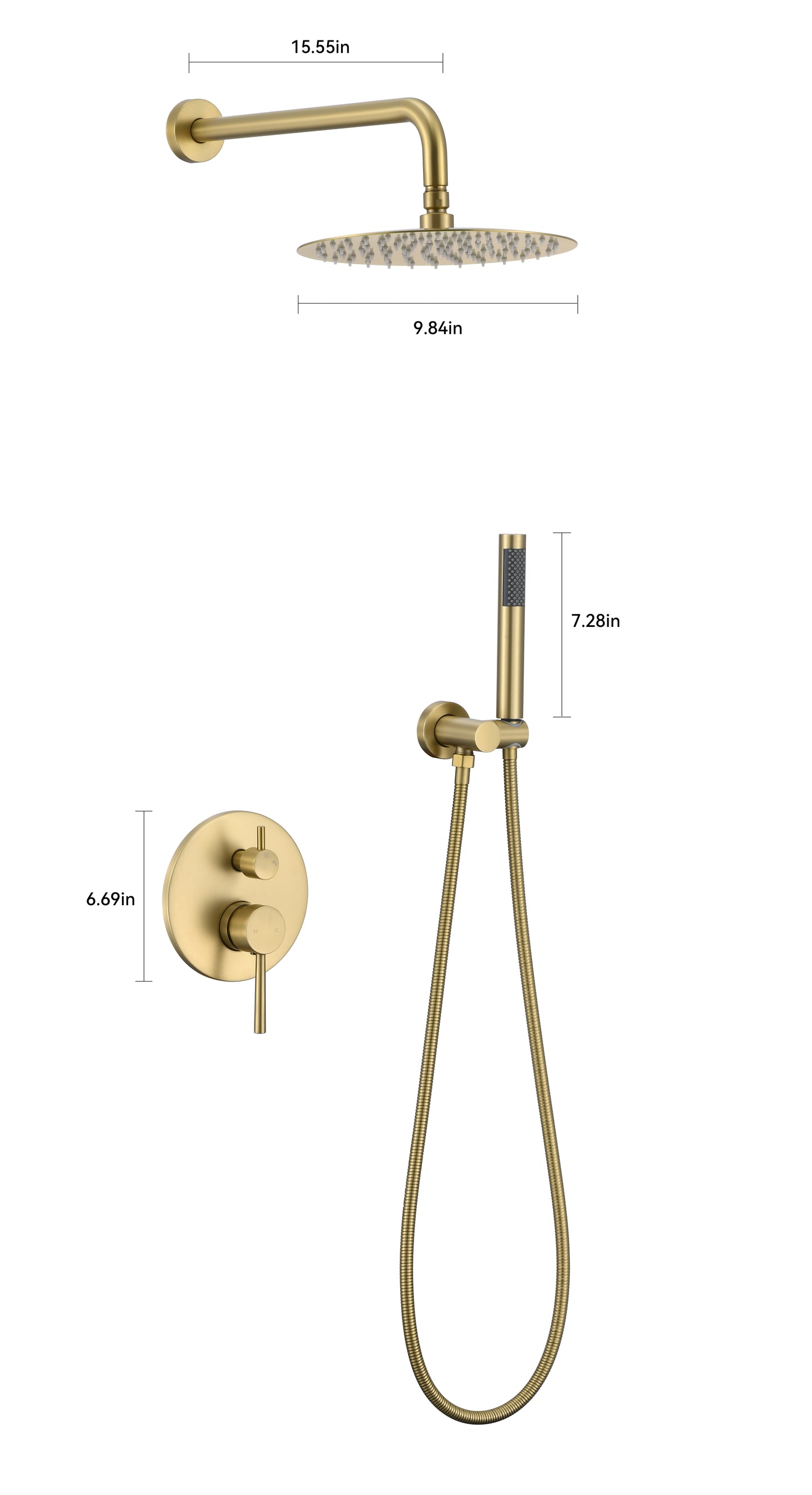 2-Spray Patterns Wall Mounted Handheld Shower Head 1.5 GPM in Brushed Gold
