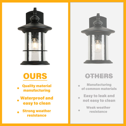 1 Waterproof Outdoor Wall Light, Clear Glass Sheet Outdoor Wall Light, Matte Black