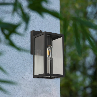 Dusk to Dawn Sensor Outdoor Wall Light, Waterproof Outdoor Wall Lamps, Wall Sconce with Seeded Glass, Matte Black