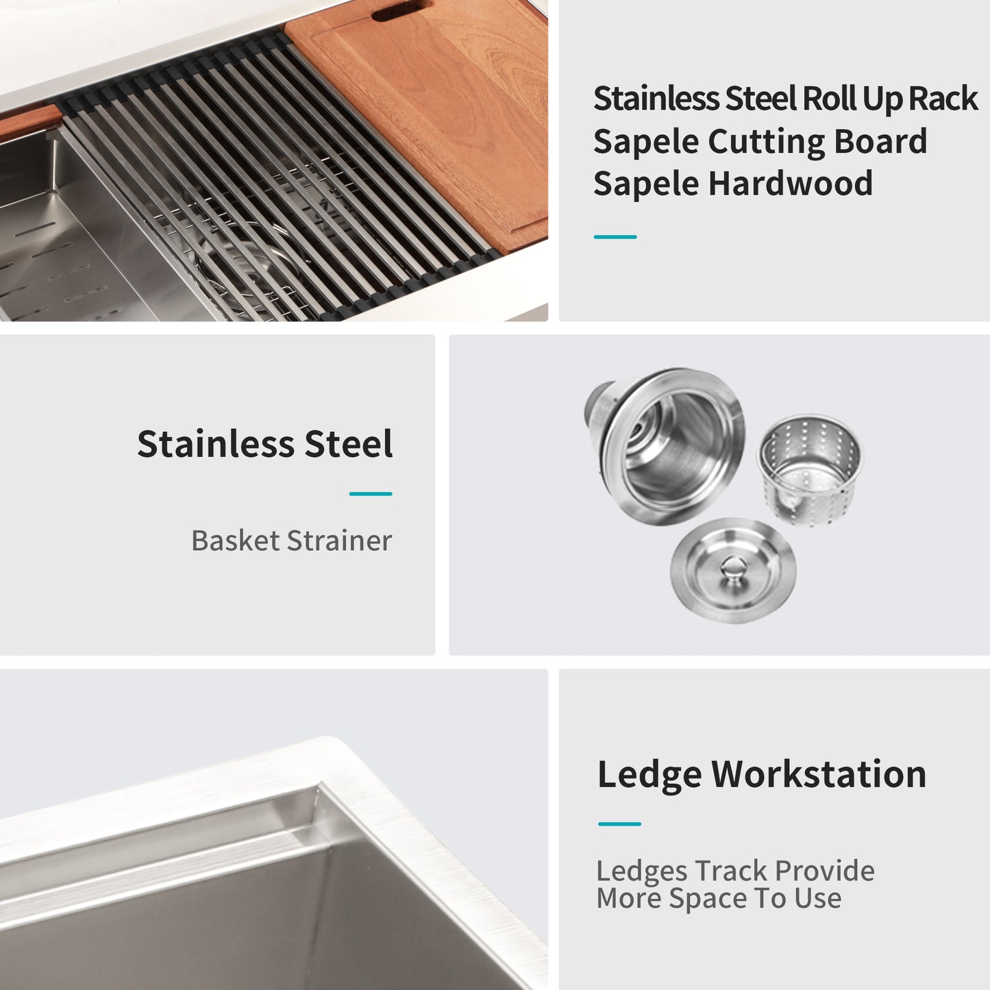 33 x 22 x 10 Inch Farmhouse Kitchen Sink Stainless Steel 16 gauge Apron Front basin with workstation