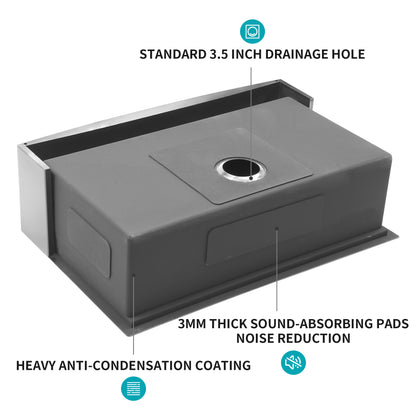 33 x 22 x 10 Inch Farmhouse Kitchen Sink Stainless Steel 16 gauge Apron Front basin with workstation