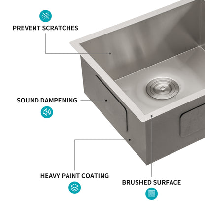 23 x 18 x 9 Inch Undermount Sink - Single Bowl Stainless Steel Kitchen Sink 16 Gauge 9 Inch Deep Kitchen Sink Basin