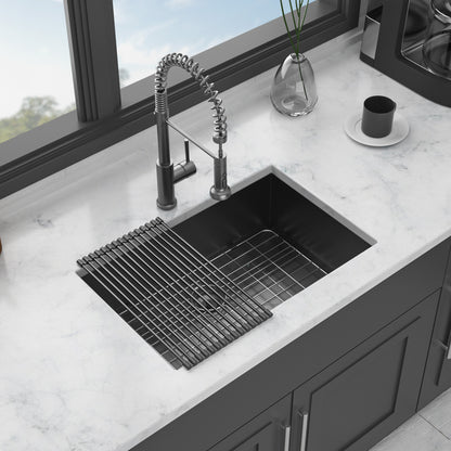 28 Single Bowl Undermount Sink- 28"x18"x9" Gunmetal Black Kitchen Sink 16 Gauge with 9" Deep Basin