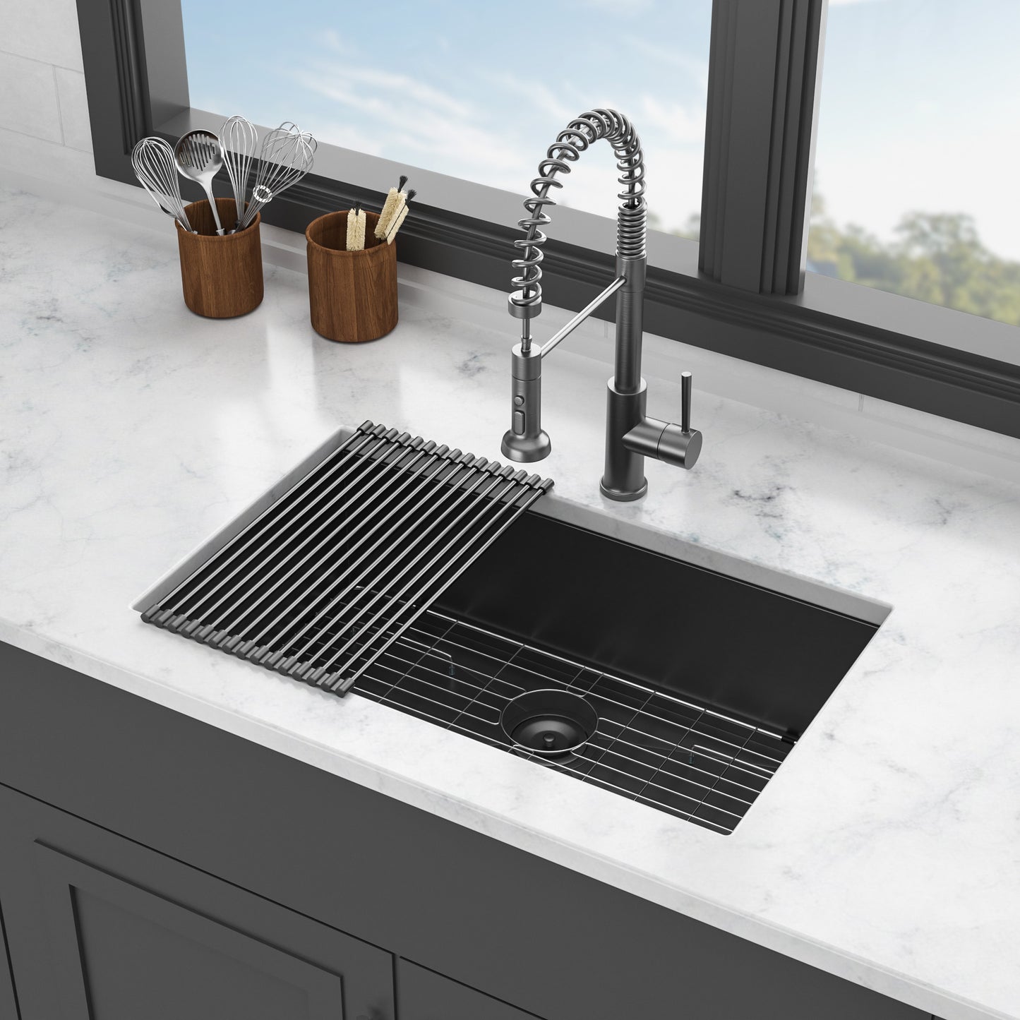 Gunmetal Black Kitchen Sink - 30"x 18"x 9" Undermount Singel Bowl Kitchen basin 16 Gauge Stainless Steel with 9 Inch Deep