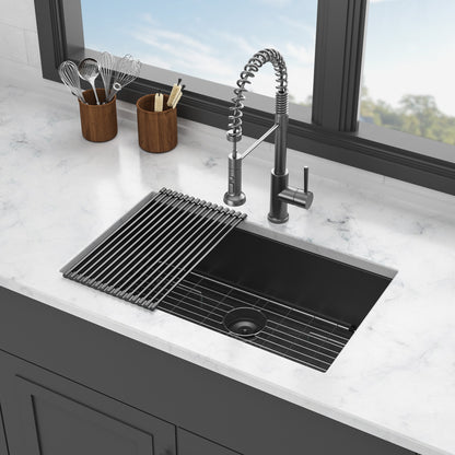 Gunmetal Black Kitchen Sink - 30"x 18"x 9" Undermount Singel Bowl Kitchen basin 16 Gauge Stainless Steel with 9 Inch Deep
