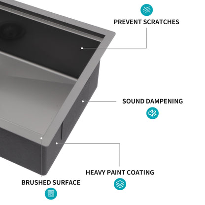 Gunmetal Black Workstation Kitchen Sink - 23"x 18"x 10" Single Bowl Workstation Undermount Kitchen Sink 16 Gauge Stainless Steel