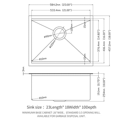 Gunmetal Black Workstation Kitchen Sink - 23"x 18"x 10" Single Bowl Workstation Undermount Kitchen Sink 16 Gauge Stainless Steel