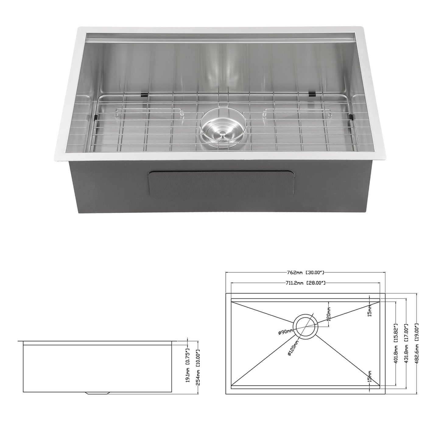 Undermount Workstation Kitchen Sink - 30"x19"x 10" Inch Stainless Steel 16 Gauge Deep Single Bowl Sink