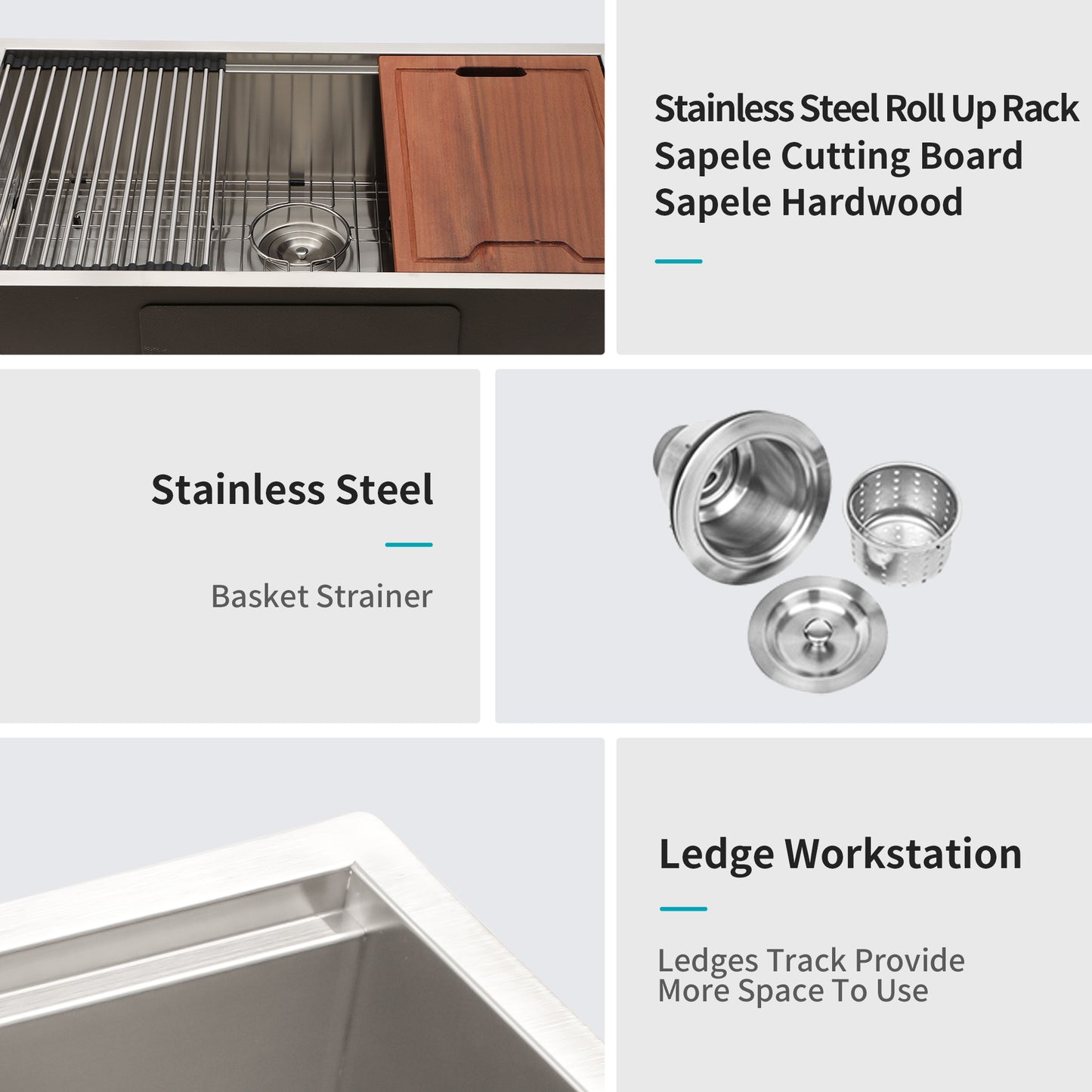 Undermount Workstation Kitchen Sink - 30"x19"x 10" Inch Stainless Steel 16 Gauge Deep Single Bowl Sink