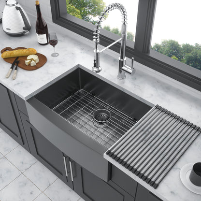 27 Gunmetal Black Farmhouse Sink - 27*21*10 Inch Kitchen Sink Stainless Steel 16 gauge Apron Front Kitchen Sink