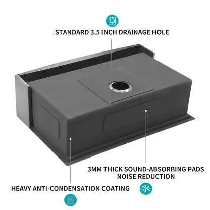 27 Gunmetal Black Farmhouse Sink - 27*21*10 Inch Kitchen Sink Stainless Steel 16 gauge Apron Front Kitchen Sink