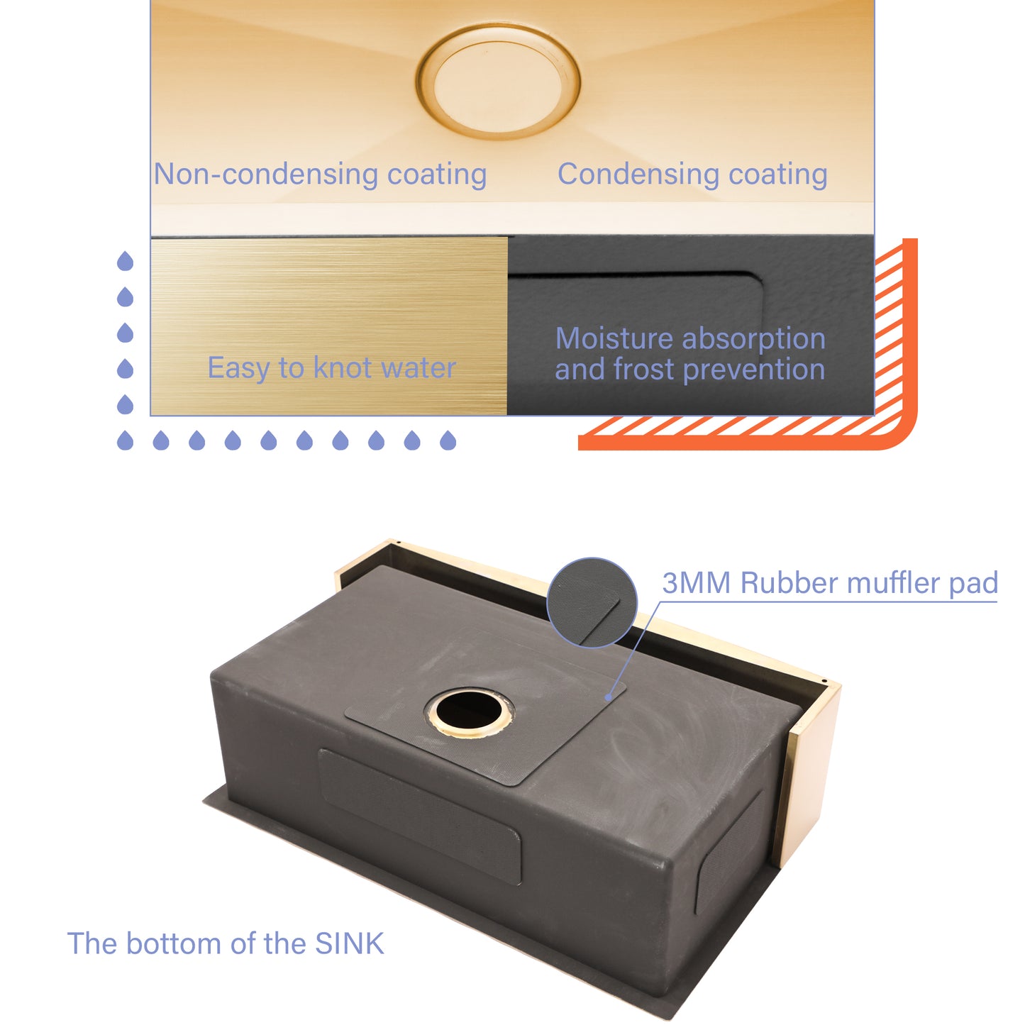 30 Gold Farmhouse Sink - 30 Inch Kitchen Sink Stainless Steel 16 gauge Apron Front Kitchen Sink