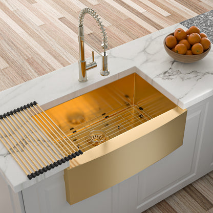 30 Gold Farmhouse Sink - 30 Inch Kitchen Sink Stainless Steel 16 gauge Apron Front Kitchen Sink