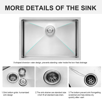 26 Inch Undermount Sink - 26"x18"x10" Undermount Stainless Steel Kitchen Sink 16 Gauge 10 Inch Deep Single Bowl Kitchen Sink Basin