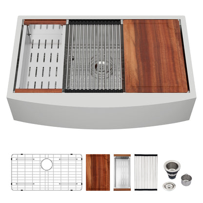 30 Farmhouse Sink Workstation - 30*21*9 Inch Kitchen Sink Stainless Steel 16 gauge Apron Front Kitchen Sink