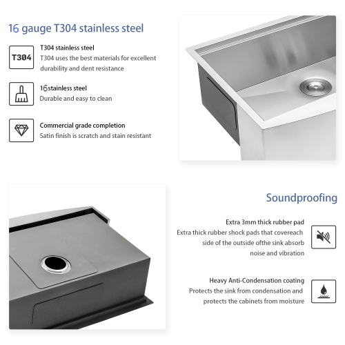 33 Farmhouse Sink Workstation - 33*21*9 Inch Kitchen Sink Stainless Steel 16 gauge Apron Front Kitchen Sink