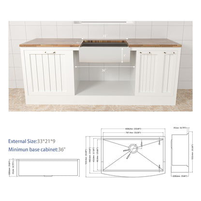 33 Farmhouse Sink Workstation - 33*21*9 Inch Kitchen Sink Stainless Steel 16 gauge Apron Front Kitchen Sink