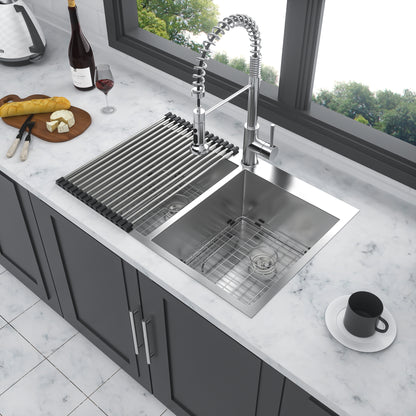Double Bowl (50/50) Drop in Sink - 33"x22"x9" Stainless Steel Kitchen Sink 18 Gauge with Two 9" Deep Basin