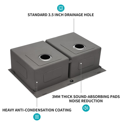Double Bowl (50/50) Drop in Sink - 33"x22"x9" Stainless Steel Kitchen Sink 18 Gauge with Two 9" Deep Basin