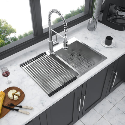 Double Bowl (50/50) Drop in Sink - 33"x22"x9" Stainless Steel Kitchen Sink 18 Gauge with Two 9" Deep Basin
