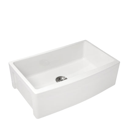 White Farmhouse Sink - 33 x 21 x 10 inch White Kitchen Sink Ceramic Porcelain Arch Edge Apron Front Single Bowl Farm Kitchen Sinks