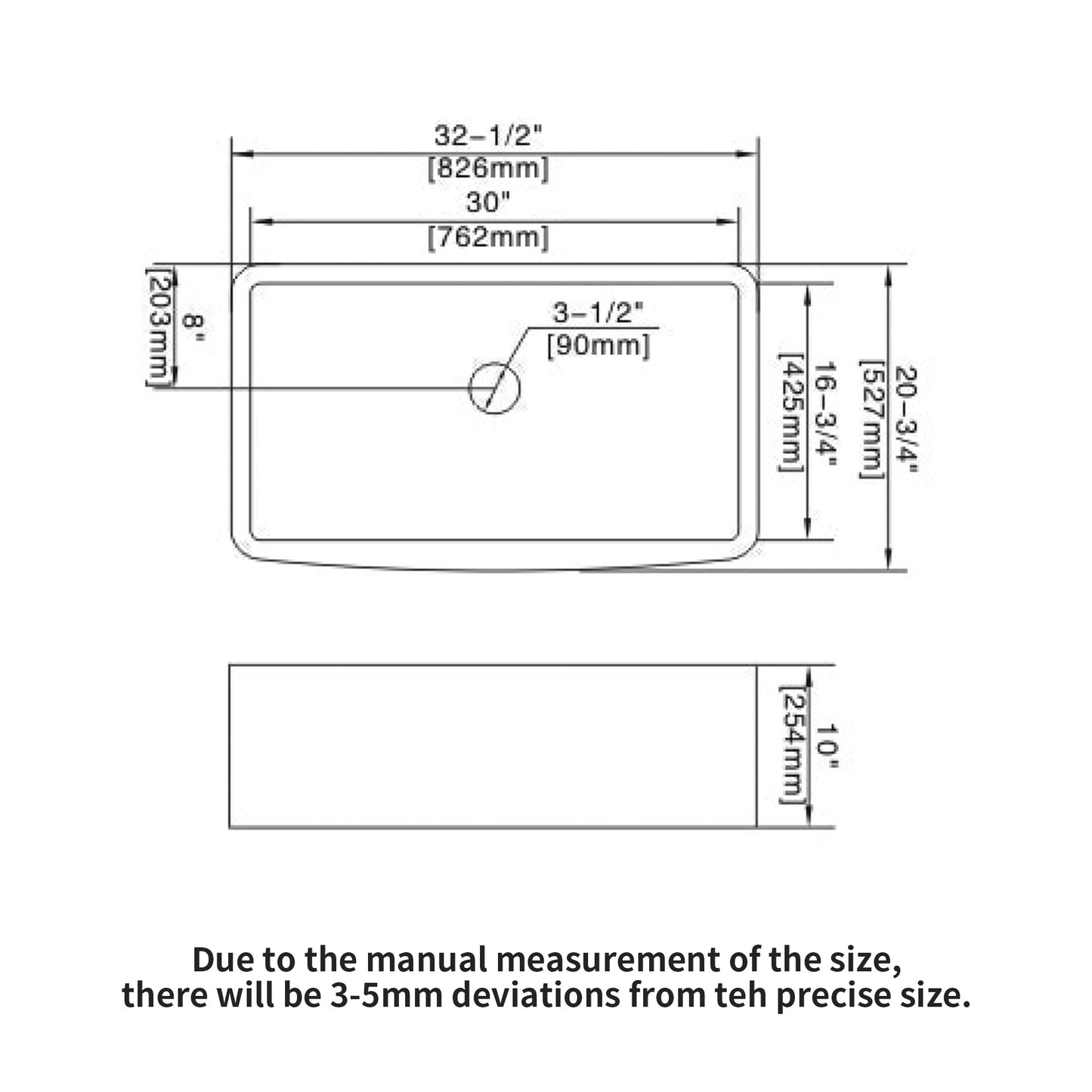 White Farmhouse Sink - 33 x 21 x 10 inch White Kitchen Sink Ceramic Porcelain Arch Edge Apron Front Single Bowl Farm Kitchen Sinks