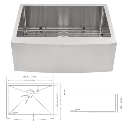 27 Inch Farmhouse Kitchen Sink - 27"x21"x10" Stainless Steel Apron Front Farmhouse Sink 10 Inch Deep 16 Gauge Single Bowl Kitchen Sink Basin