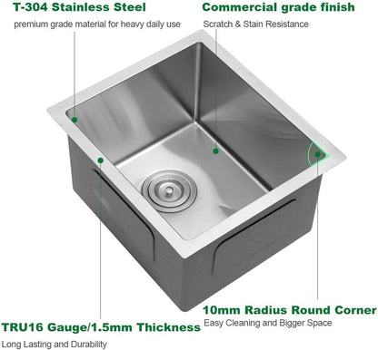 14 Inch Undermount Sink - 14"x18"x9" Undermount Stainless Steel Kitchen Sink 16 Gauge 9 Inch Deep Single Bowl Kitchen Sink Basin