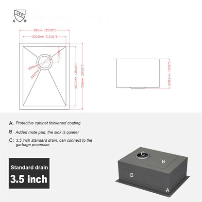 15 Inch Undermount Sink - 15"x20"x9" Undermount Stainless Steel Kitchen Sink 16 Gauge 9 Inch Deep Single Bowl Kitchen Sink Basin