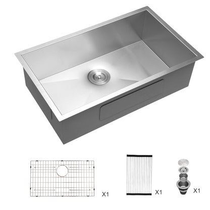 32 Inch Undermount Sink - 32"x19"x9" Undermount Stainless Steel Kitchen Sink 16 Gauge 9 Inch Deep Single Bowl Kitchen Sink Basin