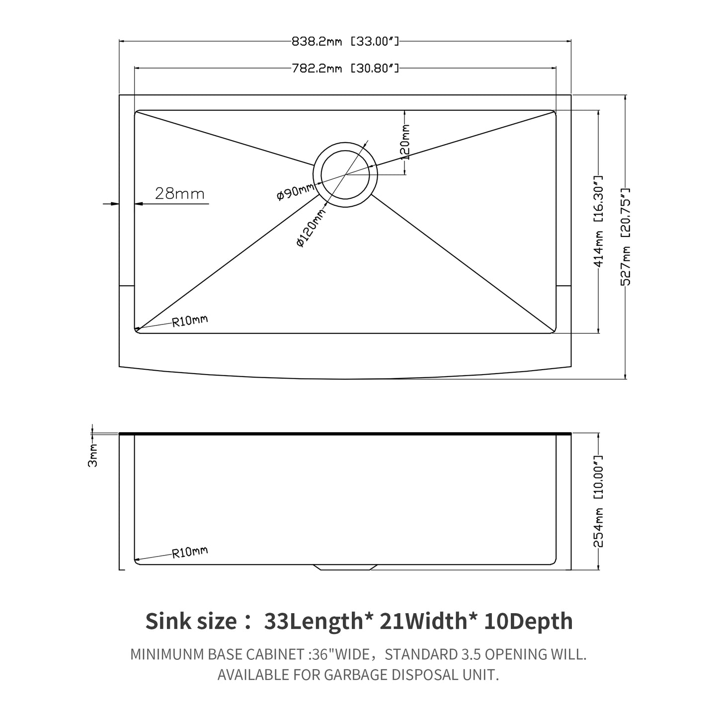 33 Rose Gold Farmhouse Sink - 33*21*10 Inch Kitchen Sink Stainless Steel 16 gauge Apron Front Kitchen Sink