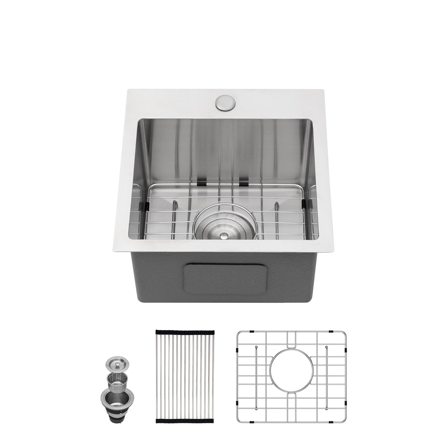 15" x 15" x 9" Stainless Steel Drop In Kitchen Sink - 15 Inch Drop-in Topmount Sinks 16 Gauge Single Bowl Bar Sink