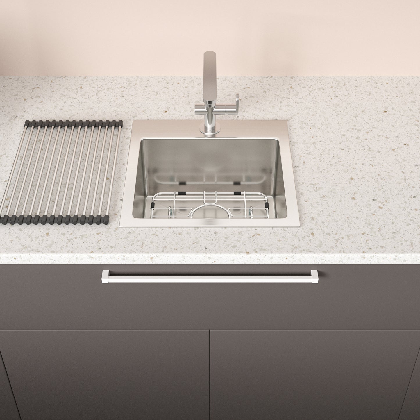 15" x 15" x 9" Stainless Steel Drop In Kitchen Sink - 15 Inch Drop-in Topmount Sinks 16 Gauge Single Bowl Bar Sink