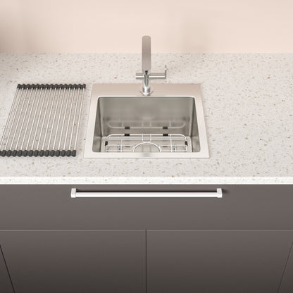 15" x 15" x 9" Stainless Steel Drop In Kitchen Sink - 15 Inch Drop-in Topmount Sinks 16 Gauge Single Bowl Bar Sink