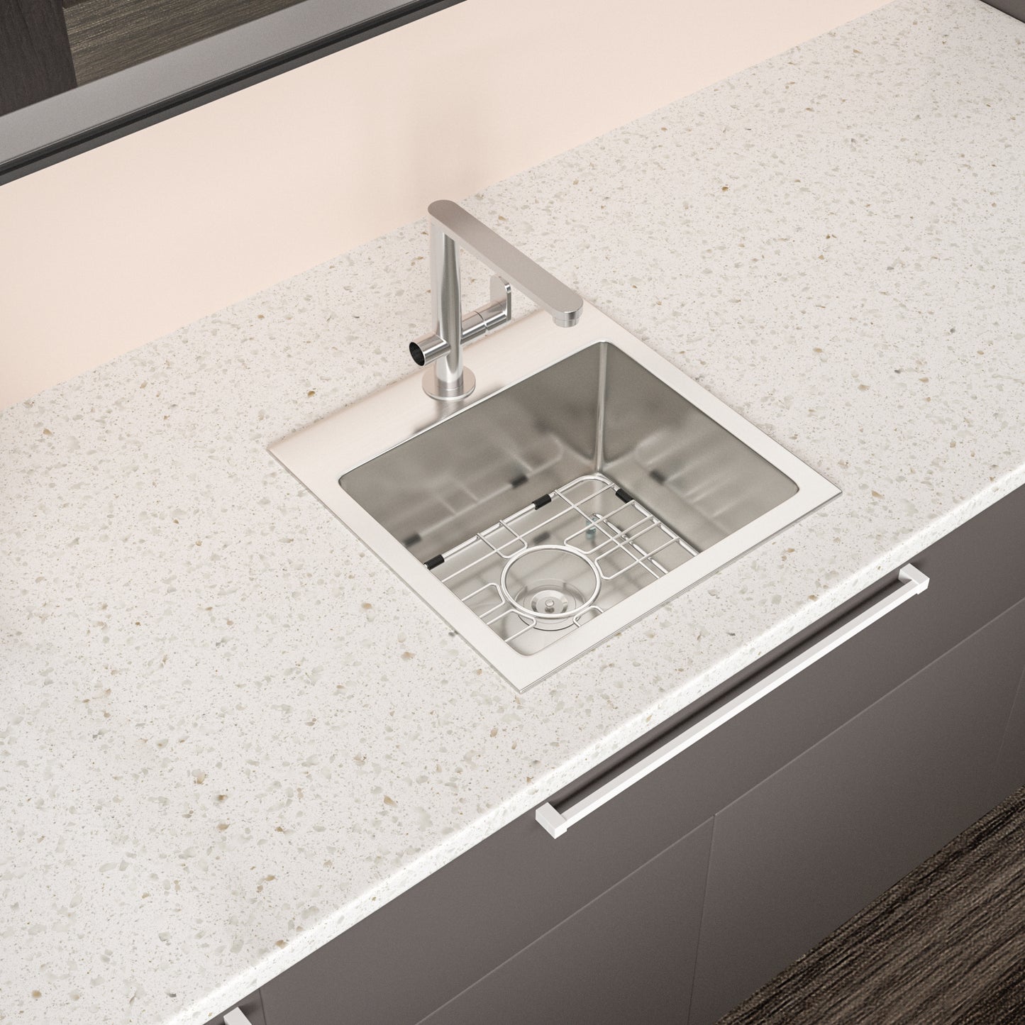 15" x 15" x 9" Stainless Steel Drop In Kitchen Sink - 15 Inch Drop-in Topmount Sinks 16 Gauge Single Bowl Bar Sink